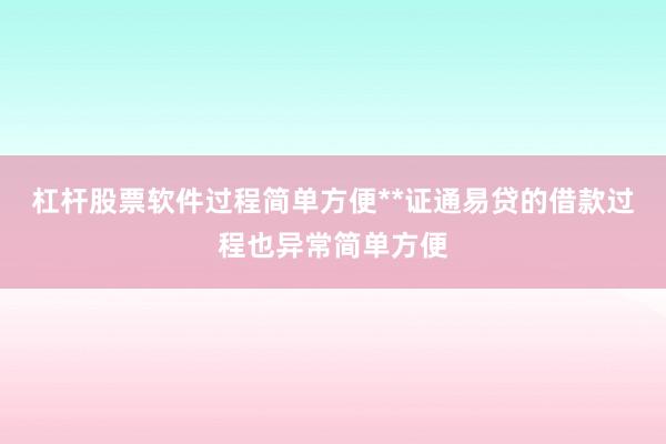 杠杆股票软件过程简单方便**证通易贷的借款过程也异常简单方便