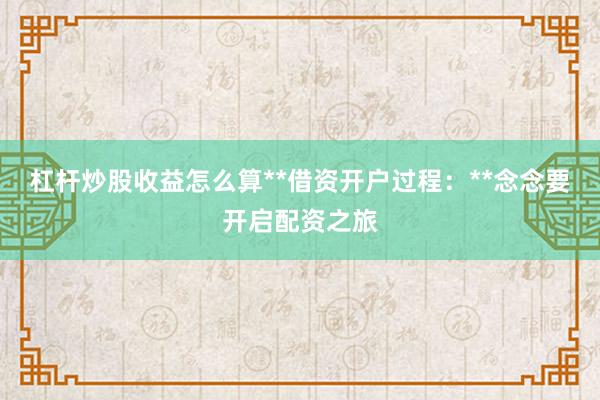 杠杆炒股收益怎么算**借资开户过程：**念念要开启配资之旅