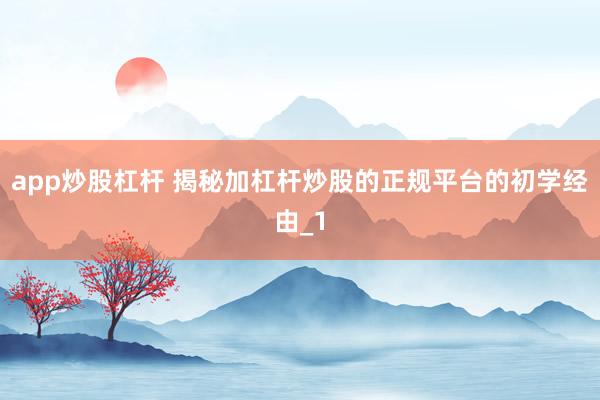 app炒股杠杆 揭秘加杠杆炒股的正规平台的初学经由_1